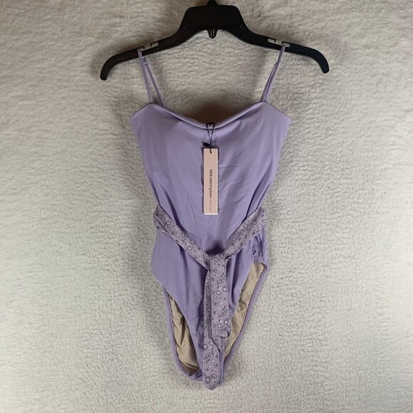 Aqua Swim One Piece Swimsuit Women's Small Lavender Stretch Belted-Waist S9805 - Picture 1 of 6